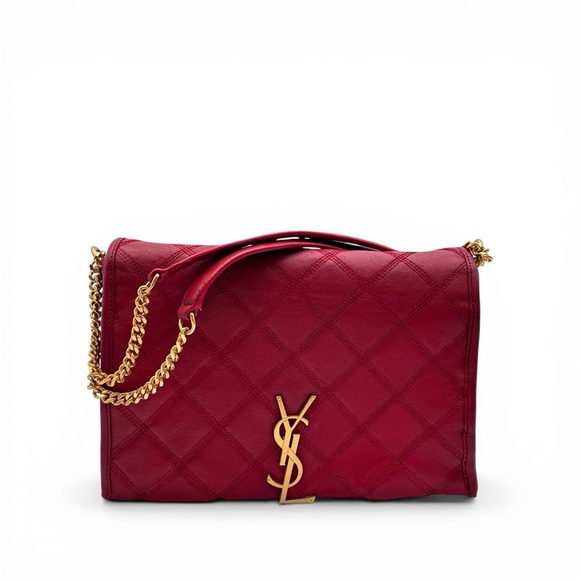 Yves Saint Laurent Handbags - Saint Laurent Becky Quilted Leather Shoulder Bag Red Gold Hardware